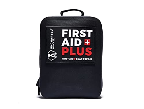 Uncharted Supply Co. First Aid Plus Kit - Portable Emergency First Aid Bag with Medical Supplies for Travel, Outdoor Recreation, Car, or Home Use - Black