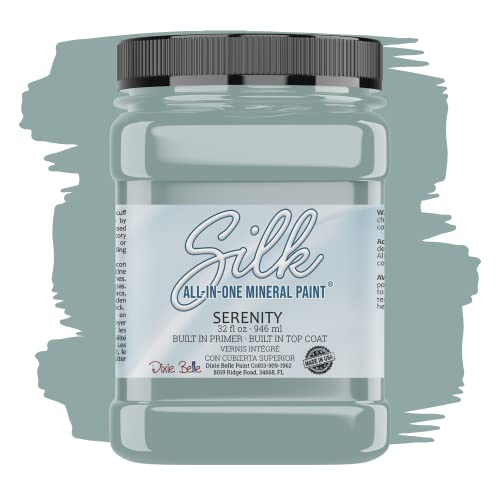 Dixie Belle Silk All-in-One Mineral Paint | Serenity (32 Fl Oz) | Soothing Blue All-in-One Water Based Primer + Topcoat | Durable Furniture Paint | Low Reflective Finish