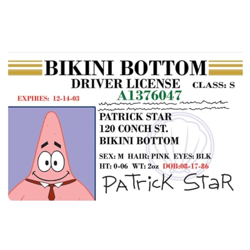 Parody Driver’s License | Patrick ID | Fake ID Novelty Card | Collectible Trading Card Driver’s License | Novelty Gift for Holidays | Made in The USA