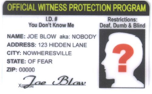 Signs 4 Fun Witness Protection Novelty ID Card' for ASIN