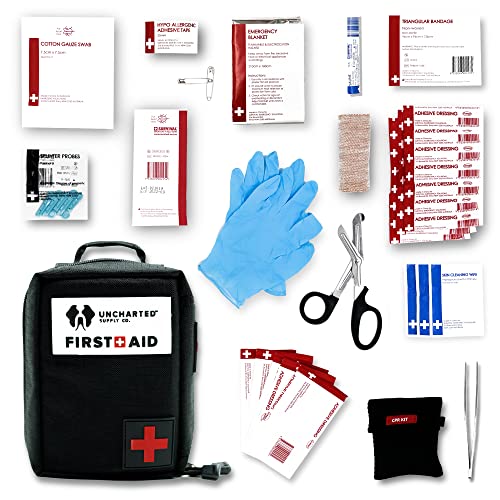 Uncharted Supply Co. First Aid Pro Kit for Emergency Preparedness Survival, Car, Backpacking, Hiking, and Camping - Black