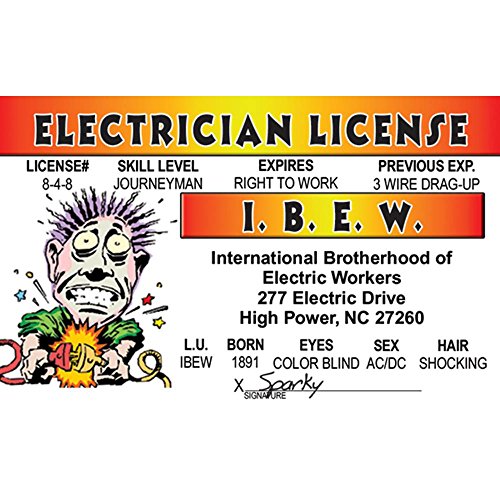 Signs 4 Fun Parody ID | Electrician Driver’s License | Fake ID Novelty Card | Collectible Trading Card Driver’s License | Novelty Gift for Holidays | Made in The USA