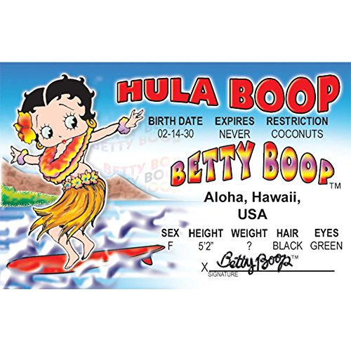 Signs 4 Fun Parody Driver’s License | Betty Boop - Hula ID | Fake ID Novelty Card | Collectible Trading Card Driver’s License | Novelty Gift for Holidays | Made in The USA