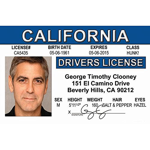 Signs 4 Fun Parody Driver’s License | CA - Clooney ID | Fake ID Novelty Card | Collectible Trading Card Driver’s License | Novelty Gift for Holidays | Made in The USA