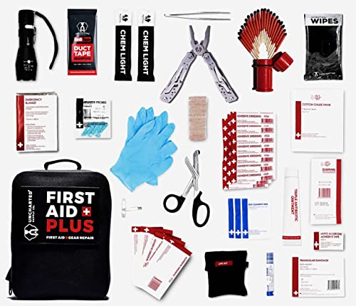 Uncharted Supply Co. First Aid Plus Kit - Portable Emergency First Aid Bag with Medical Supplies for Travel, Outdoor Recreation, Car, or Home Use - Black