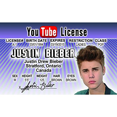 Signs 4 Fun Parody Driver’s License | Justin Bieber ID | Fake ID Novelty Card | Collectible Trading Card Driver’s License | Novelty Gift for Holidays | Made in The USA