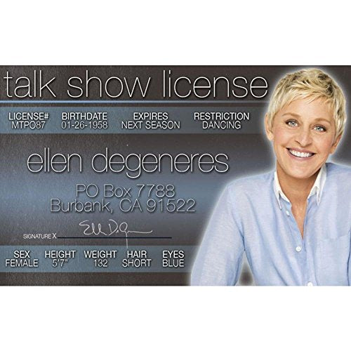 Signs 4 Fun Parody ID | Ellen Degeneres Driver’s License | Fake ID Novelty Card | Collectible Trading Card Driver’s License | Novelty Gift for Holidays | Made in The USA