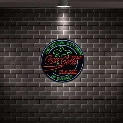 Coca-Cola Classic Neon Round Aluminum Sign with Embossed Edge - Nostalgic Vintage Metal Wall Décor - Made in USA