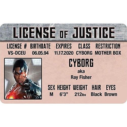 Signs 4 Fun Parody Driver’s License | Cyborg-Ray Fisher ID | Fake ID Novelty Card | Collectible Trading Card Driver’s License | Novelty Gift for Holidays | Made in The USA