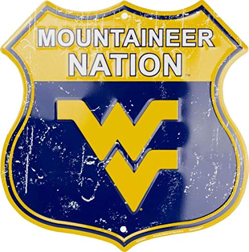 Signs 4 Fun Shield Sign | West Virginia Mountaineer Nation Shield Sign | 12” x 12” | Embossed Aluminum Sign | Made in The USA