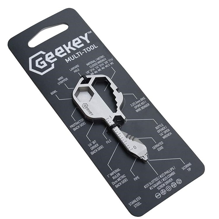 Geekey 16+ Function Multitool - Compact Stainless Steel Keychain Tool - Bottle Opener, Screwdriver, Wrench & More - TSA Approved EDC Gadget - Perfect Gift for Men & Women - Camping, DIY, Everyday Use