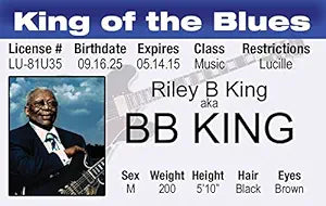 Parody ID | BB King ID | Fake ID Novelty Card | Collectible Trading Card Driver’s License | Novelty Gift for Holidays | Made in The USA