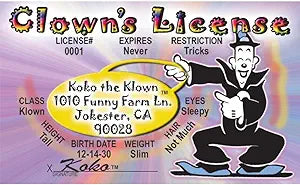 Parody Driver’s License | Coco Clown Stan ID | Fake ID Novelty Card | Collectible Trading Card Driver’s License | Novelty Gift for Holidays | Made in The USA