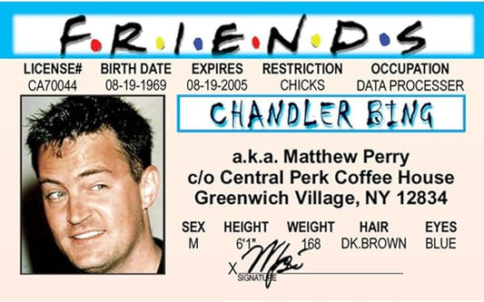 Parody Driver’s License | Friends - Chandler ID | Fake ID Novelty Card | Collectible Trading Card Driver’s License | Novelty Gift for Holidays | Made in The USA