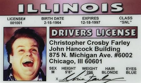 Parody Driver’s License | Chris Farley ID | Fake ID Novelty Card | Collectible Trading Card Driver’s License | Novelty Gift for Holidays | Made in The USA