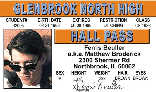 Parody Driver’s License | Ferris Beuller (Matthew) ID | Fake ID Novelty Card | Collectible Trading Card Driver’s License | Novelty Gift for Holidays | Made in The USA