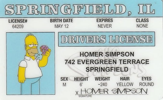 Signs 4 Fun Parody ID | Homer Simpson ID | Fake ID Novelty Card | Collectible Trading Card Driver’s License | Novelty Gift for Holidays | Made in The USA