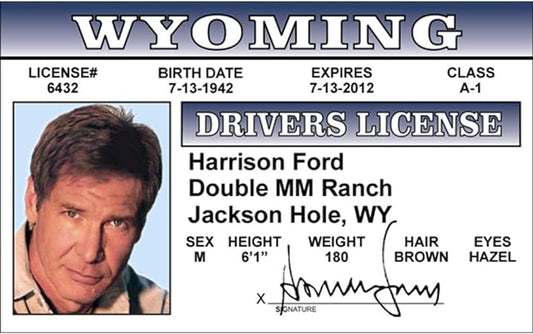 Parody Driver’s License | Harrison Ford ID | Fake ID Novelty Card | Collectible Trading Card Driver’s License | Novelty Gift for Holidays | Made in The USA