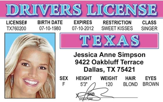 Signs 4 Fun Parody ID | Jessica Simpson Driver’s License | Fake ID Novelty Card | Collectible Trading Card Driver’s License | Novelty Gift for Holidays | Made in The USA