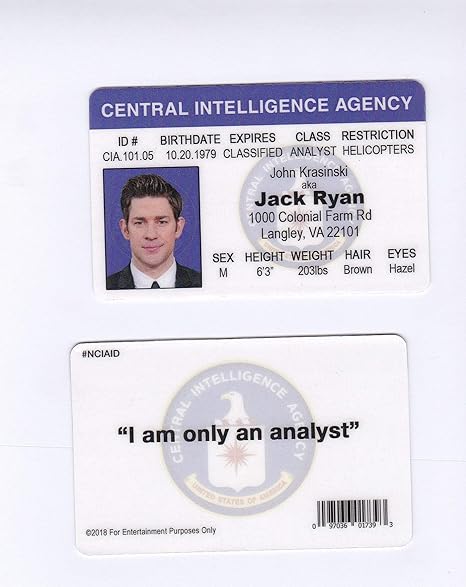 Parody ID | Jack Ryan ID | Fake ID Novelty Card | Collectible Trading Card Driver’s License | Novelty Gift for Holidays | Made in The USA