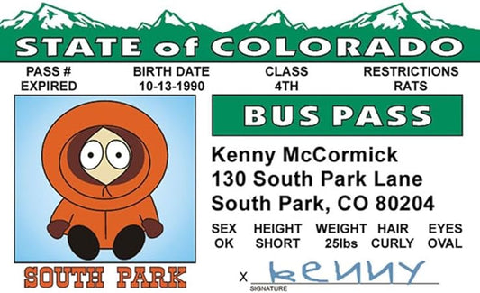 Parody Driver’s License | Kenny Bus Pass ID | Fake ID Novelty Card | Collectible Trading Card Driver’s License | Novelty Gift for Holidays | Made in The USA