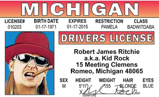 Signs 4 Fun Parody Driver’s License | Kid Rock ID | Fake ID Novelty Card | Collectible Trading Card Driver’s License | Novelty Gift for Holidays | Made in The USA