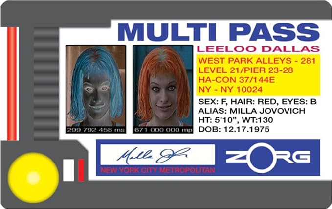 Signs 4 Fun Parody Driver’s License | Leeloo Dallas Multi Pass ID | Fake ID Novelty Card | Collectible Trading Card Driver’s License | Novelty Gift for Holidays | Made in the USA