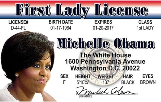 Parody Driver’s License | Michelle Obama ID | Fake ID Novelty Card | Collectible Trading Card Driver’s License | Novelty Gift for Holidays | Made in The USA