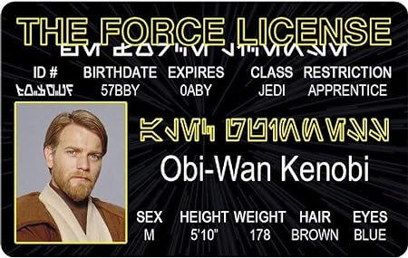 Parody ID | The Force - OBI ID | Fake ID Novelty Card | Collectible Trading Card Driver’s License | Novelty Gift for Holidays | Made in The USA