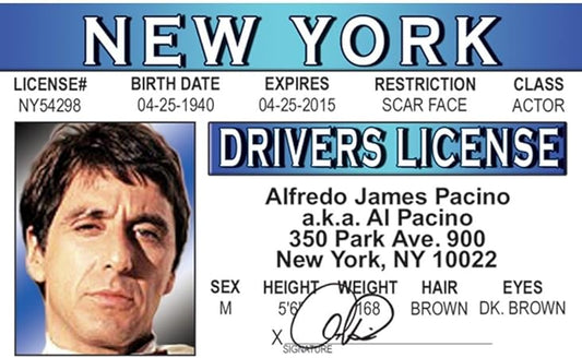 Parody Driver’s License | Pacino ID | Fake ID Novelty Card | Collectible Trading Card Driver’s License | Novelty Gift for Holidays | Made in The USA