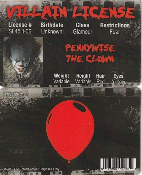 Pennywise The Clown from The Film IT Halloween Costume Gear Fake id Card Drivers License