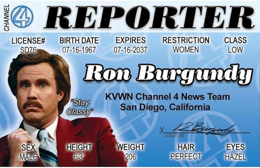 Signs 4 Fun Parody Driver’s License | Ron Burgundy ID | Fake ID Novelty Card | Collectible Trading Card Driver’s License | Novelty Gift for Holidays | Made in The USA