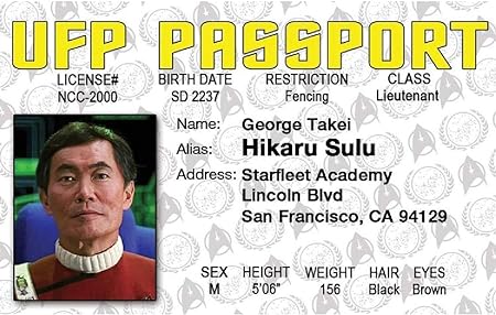 Parody ID | Hikaru Sulu ID | Fake ID Novelty Card | Collectible Trading Card Driver’s License | Novelty Gift for Holidays | Made in The USA