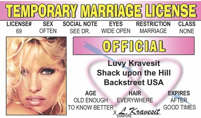 Signs 4 Fun Parody Driver’s License | Temp Marriage ID | Fake ID Novelty Card | Collectible Trading Card Driver’s License | Novelty Gift for Holidays | Made in The USA