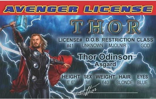 Signs 4 Fun Parody Driver’s License | Thor ID | Fake ID Novelty Card | Collectible Trading Card Driver’s License | Novelty Gift for Holidays | Made in The USA