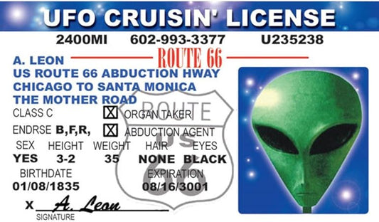 Parody Driver’s License | 66 Alien Cruisin ID | Fake ID Novelty Card | Collectible Trading Card Driver’s License | Novelty Gift for Holidays | Made in The USA