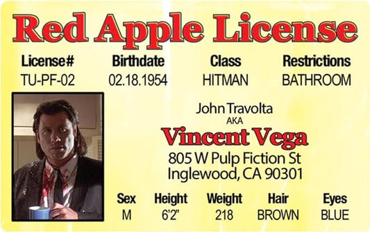 Signs 4 Fun Parody Driver’s License | Vincent Vega (Pulp Fiction) ID | Fake ID Novelty Card | Collectible Trading Card Driver’s License | Novelty Gift for Holidays | Made in The USA