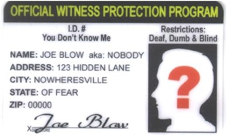 Signs 4 Fun Witness Protection Novelty ID Card'