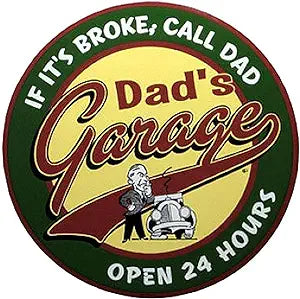 SCRD89 Dad's Garage 24 inch Large Round Sign, Brown