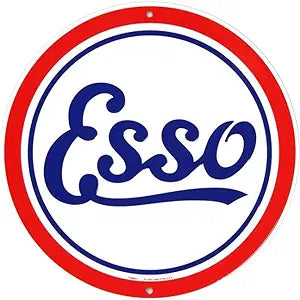 Large Round Sign | Esso Oil Sign | 24” Diameter | Embossed Aluminum Sign | Made in the USA