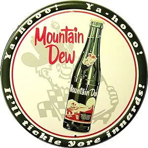 Large Round Sign | Mountain Dew Sign | 24” Diameter | Embossed Aluminum Sign | Made in the USA