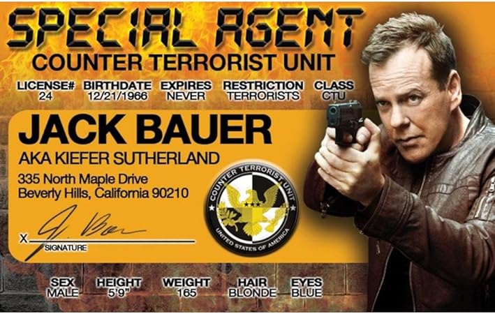 Parody ID | Jack Bauer Driver’s License | Fake ID Novelty Card | Collectible Trading Card Driver’s License | Novelty Gift for Holidays | Made in The USA