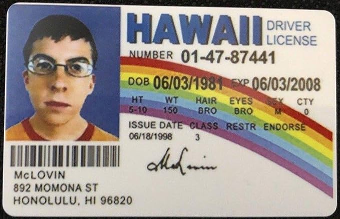 Parody ID | McLovin ID | Fake ID Novelty ID | Collectible Trading Card Driver’s License | Novelty Gift for Holidays | Made in The USA