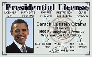 Parody Driver’s License | Barack Obama ID | Fake ID Novelty Card | Collectible Trading Card Driver’s License | Novelty Gift for Holidays | Made in The USA