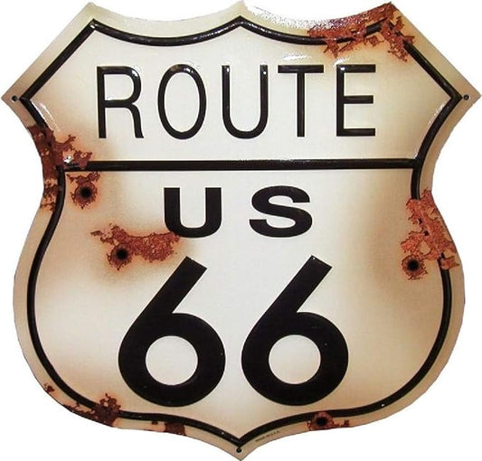 SYRD132 Route 66 24 inch Shield Die Cut Sign, Cream