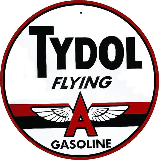 SCRD12 Tydol Flying A Gas 24 inch Large Round Sign, Red