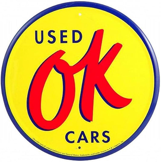 SCRD95 OK Used Cars 24 inch Large Round Sign, Yellow