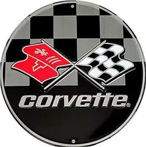 Large Round Sign | Corvette Checkered Flag Sign | 24” Diameter | Embossed Aluminum Sign | Made in the USA