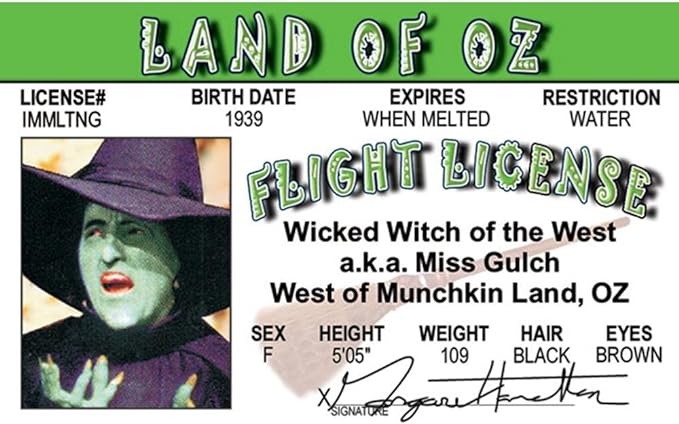 Parody ID | Wicked Witch Driver’s License | Fake ID Novelty Card | Collectible Trading Card Driver’s License | Novelty Gift for Holidays | Made in the USA